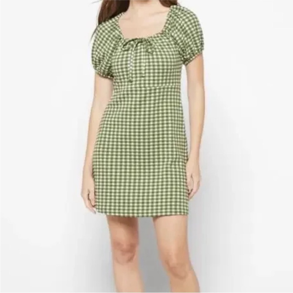 Madewell Green and White Checkered Dress